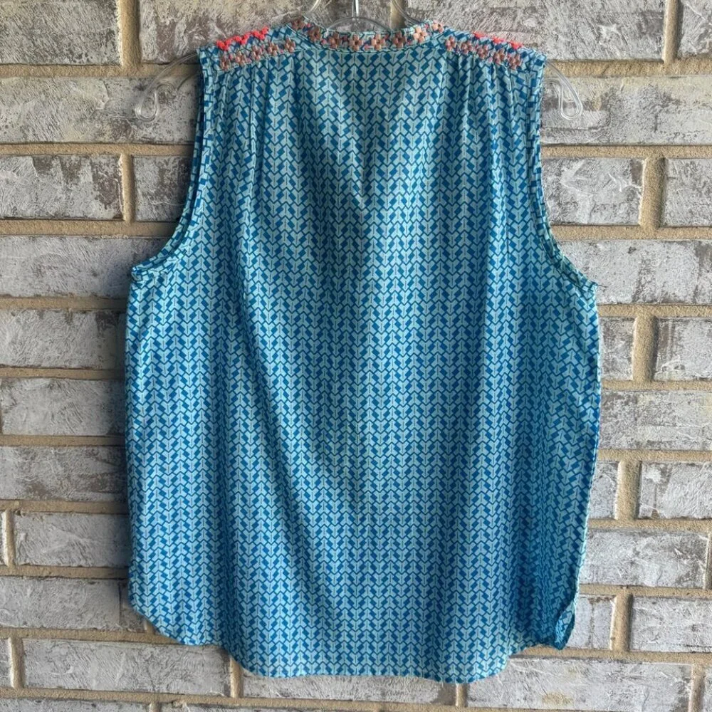 J. Crew Cotton/Silk Sleeveless Embroidered Tie Neck Blouse Women's Size 6